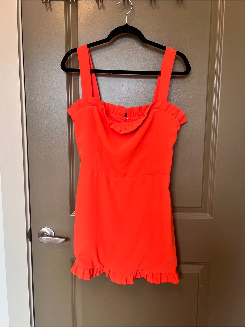 Amanda Uprichard Neon Coral Ruffle Mini Dress